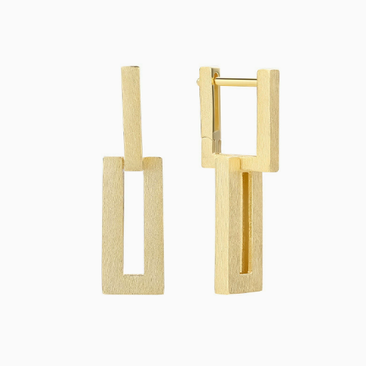 925 Sterling Silver Brushed Rectangular Ear Studs | Minimalist Cool Niche Design