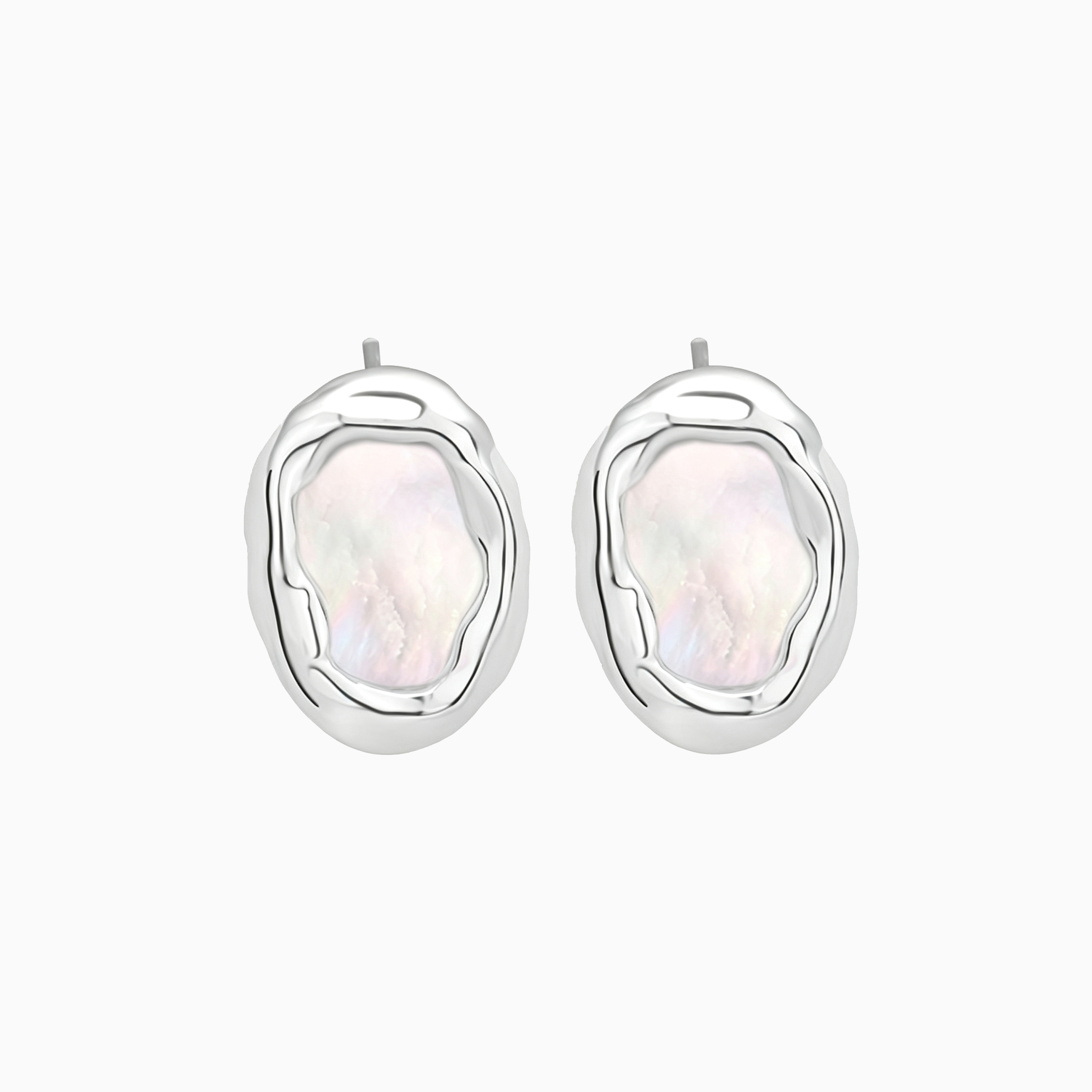 925 Sterling Silver Mother of Pearl Ear Studs | French-Inspired Minimalist Niche Design Earrings for Women