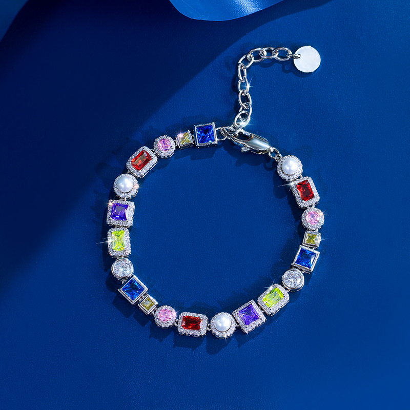 B-003  Multicolor CZ Shell Pearl Rainbow Bracelet, Hip-Hop Trendy Unisex European & American Light Luxury Jewelry