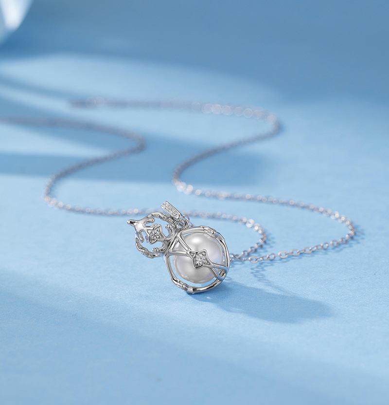 N-005  S925 Sterling Silver Hollow Gourd Cage Pendant for Women, New Chinese Style Fashion Jewelry