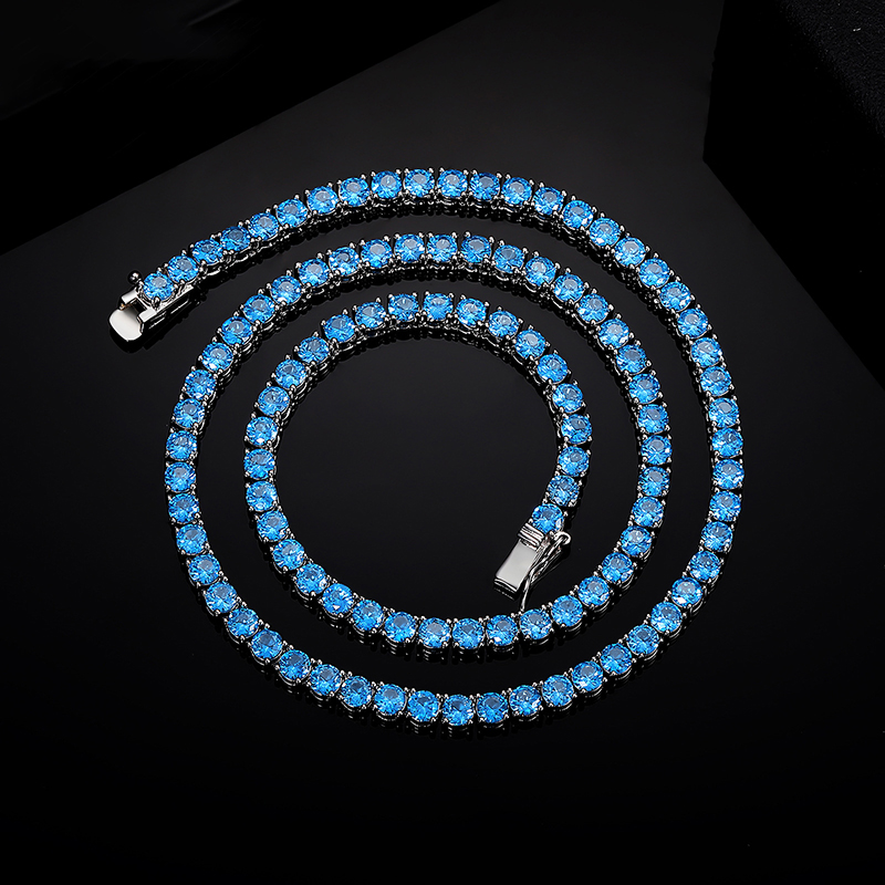 N-003  3mm Blue Sapphire CZ Tennis Necklace, High-End Fashion Design Blue Choker Fine Jewelry