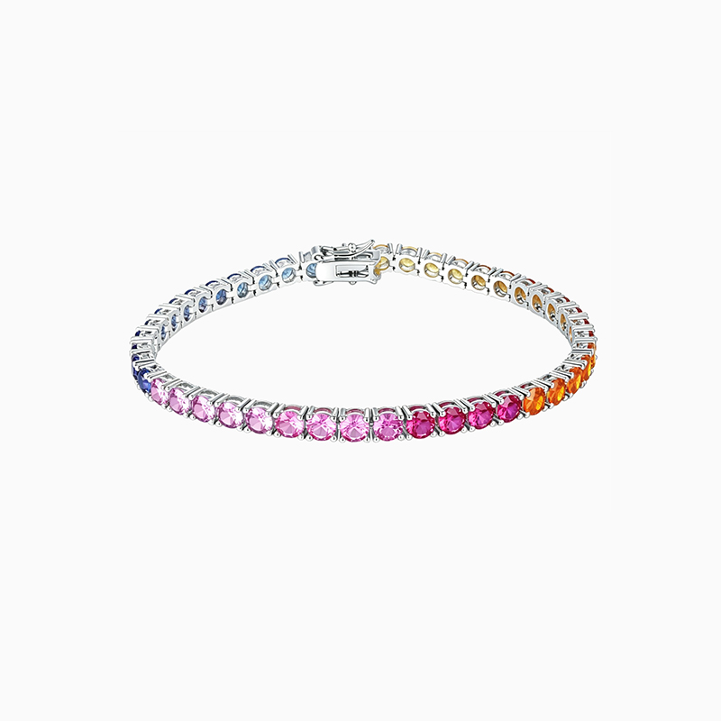 B-006  4mm Copper Inlaid Multicolor CZ Tennis Bracelet, Single Row Full Pave Figure-8 Clasp Fashion Jewelry