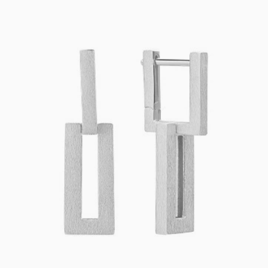 925 Sterling Silver Brushed Rectangular Ear Studs | Minimalist Cool Niche Design