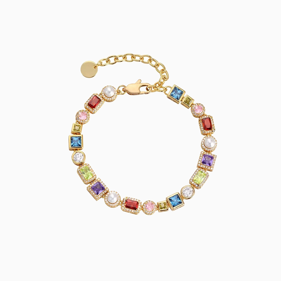 B-003  Multicolor CZ Shell Pearl Rainbow Bracelet, Hip-Hop Trendy Unisex European & American Light Luxury Jewelry