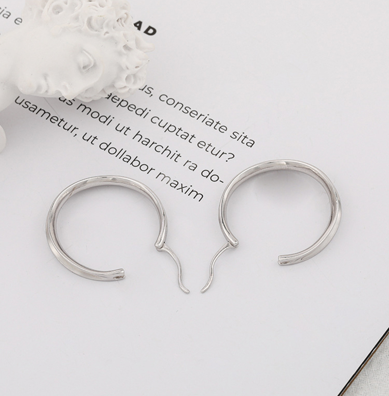 925 Sterling Silver Geometric Concave-Convex Round Huggie Hoop Earrings | Minimalist Cool Polished Style for Women