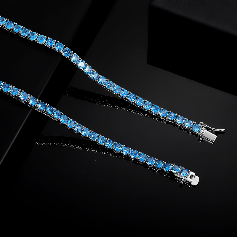 N-003  3mm Blue Sapphire CZ Tennis Necklace, High-End Fashion Design Blue Choker Fine Jewelry
