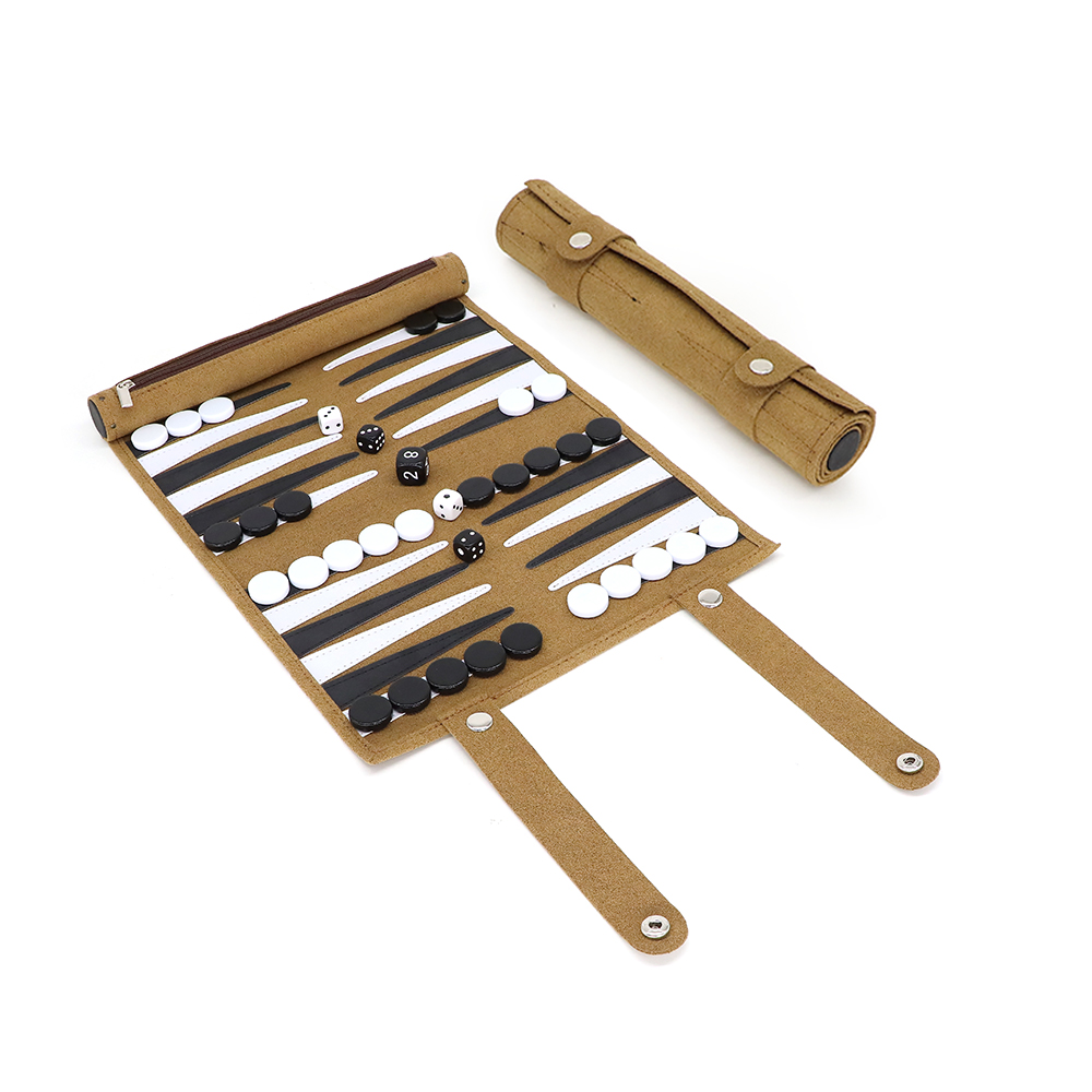 Microfiber Snap Button Brown Backgammon Sets