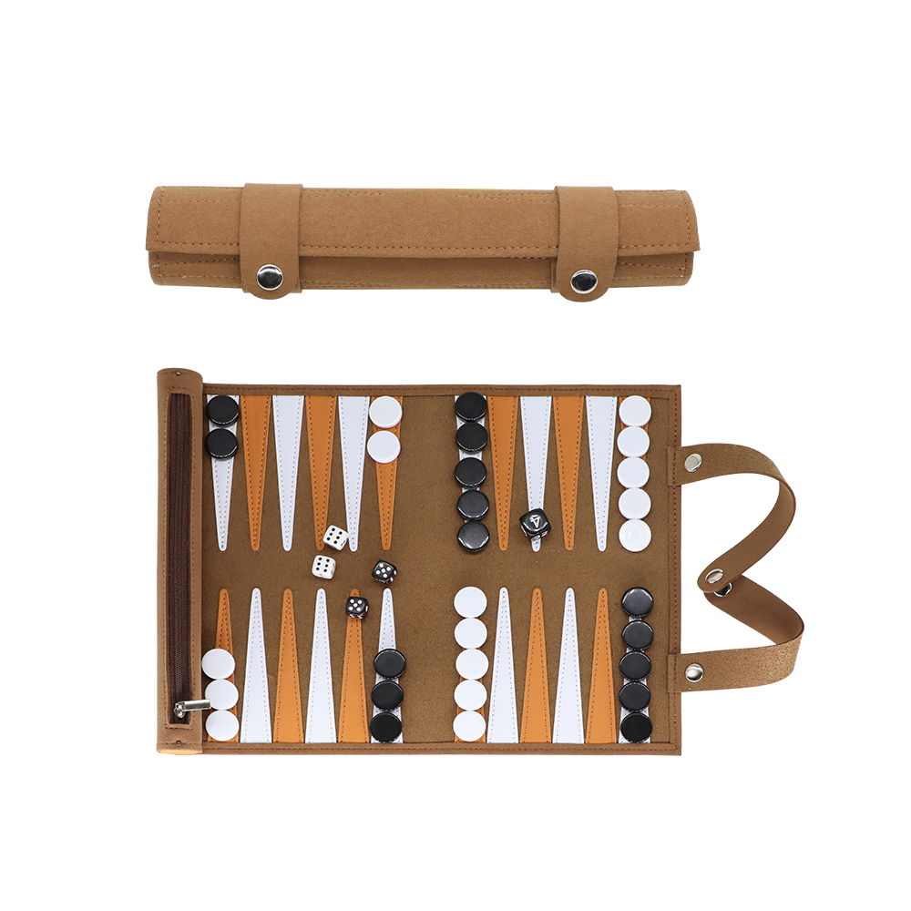 Microfiber Snap Button Dark Brown Backgammon Sets