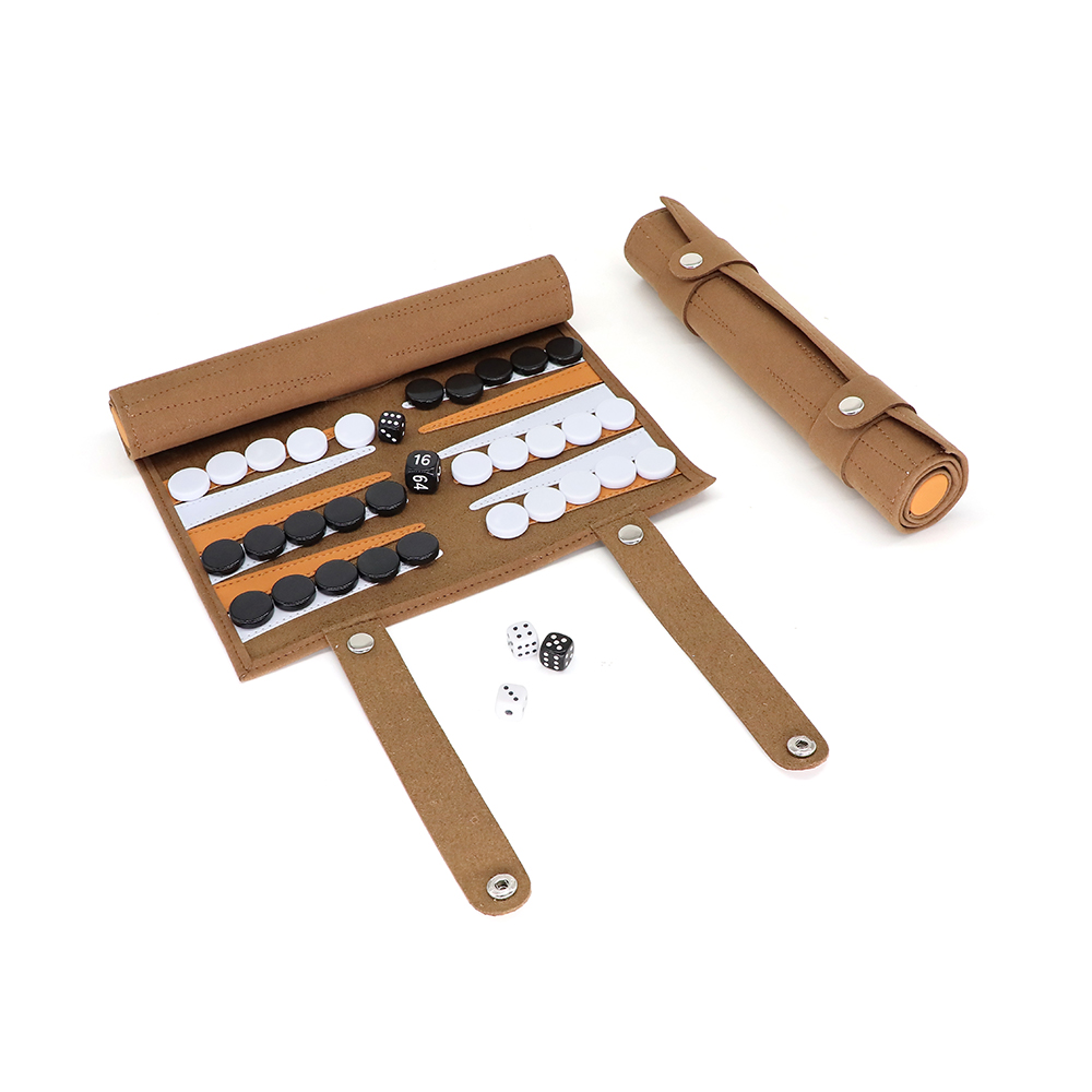 Microfiber Snap Button Dark Brown Backgammon Sets