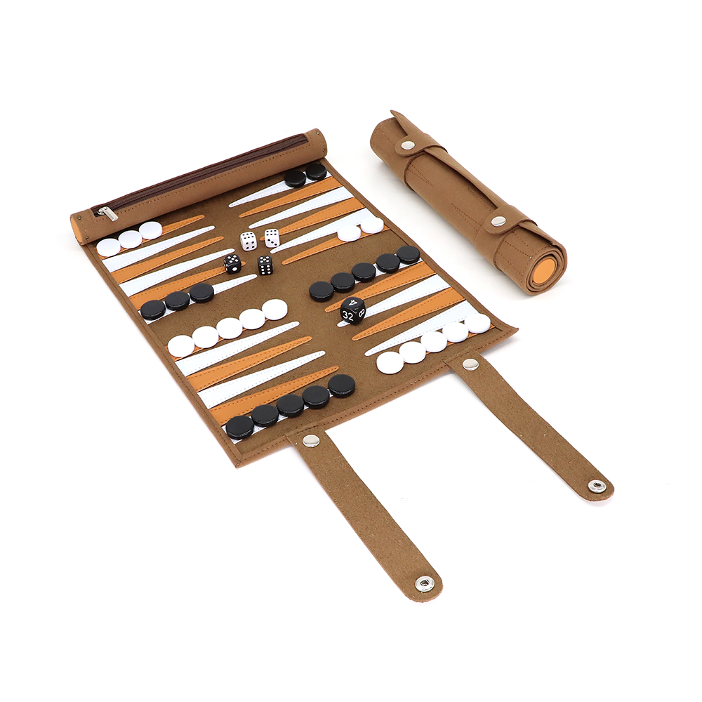 Microfiber Snap Button Dark Brown Backgammon Sets