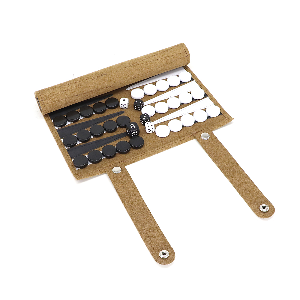 Microfiber Snap Button Brown Backgammon Sets