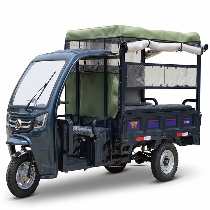 Dajiang 1.8m Heavy-Duty Semi-Cabin Electric Tricycle, 6-7 Seater, 1500kg Load Passenger & Cargo Trike (1500W PMSM)