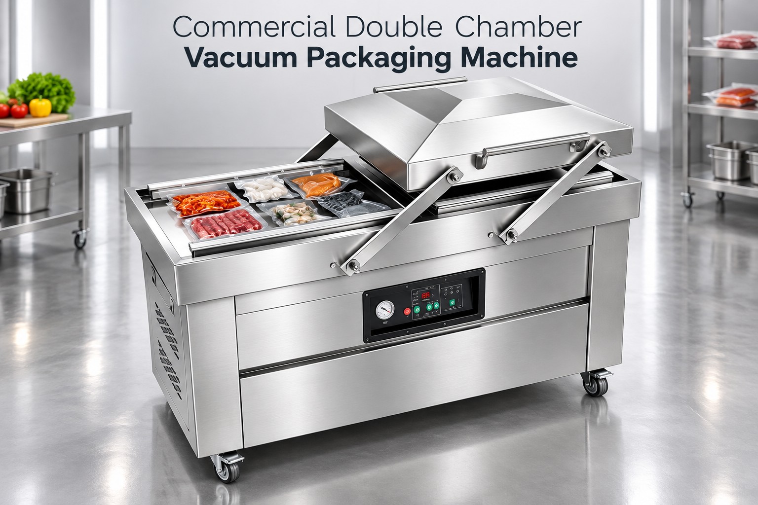 Double Chamber Vacuum Packing Machine | Industrial Vacuum Packaging Sealer for Food