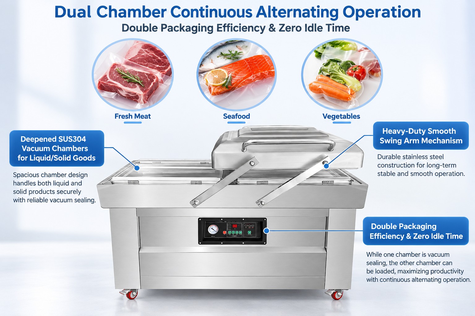 Double Chamber Vacuum Packing Machine | Industrial Vacuum Packaging Sealer for Food