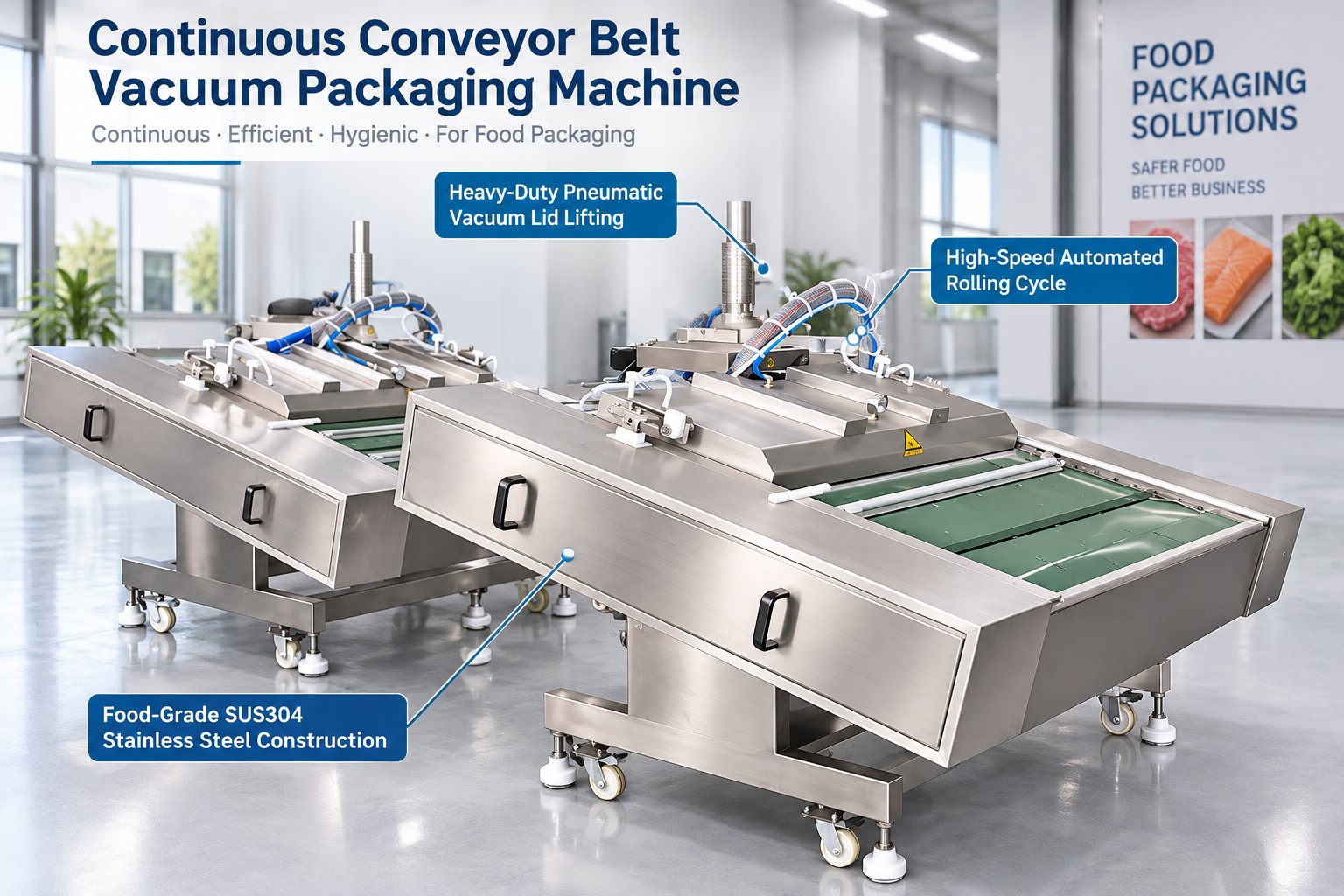 Rolling Vacuum Packing Machine | Automatic Continuous Conveyor Vacuum Sealer