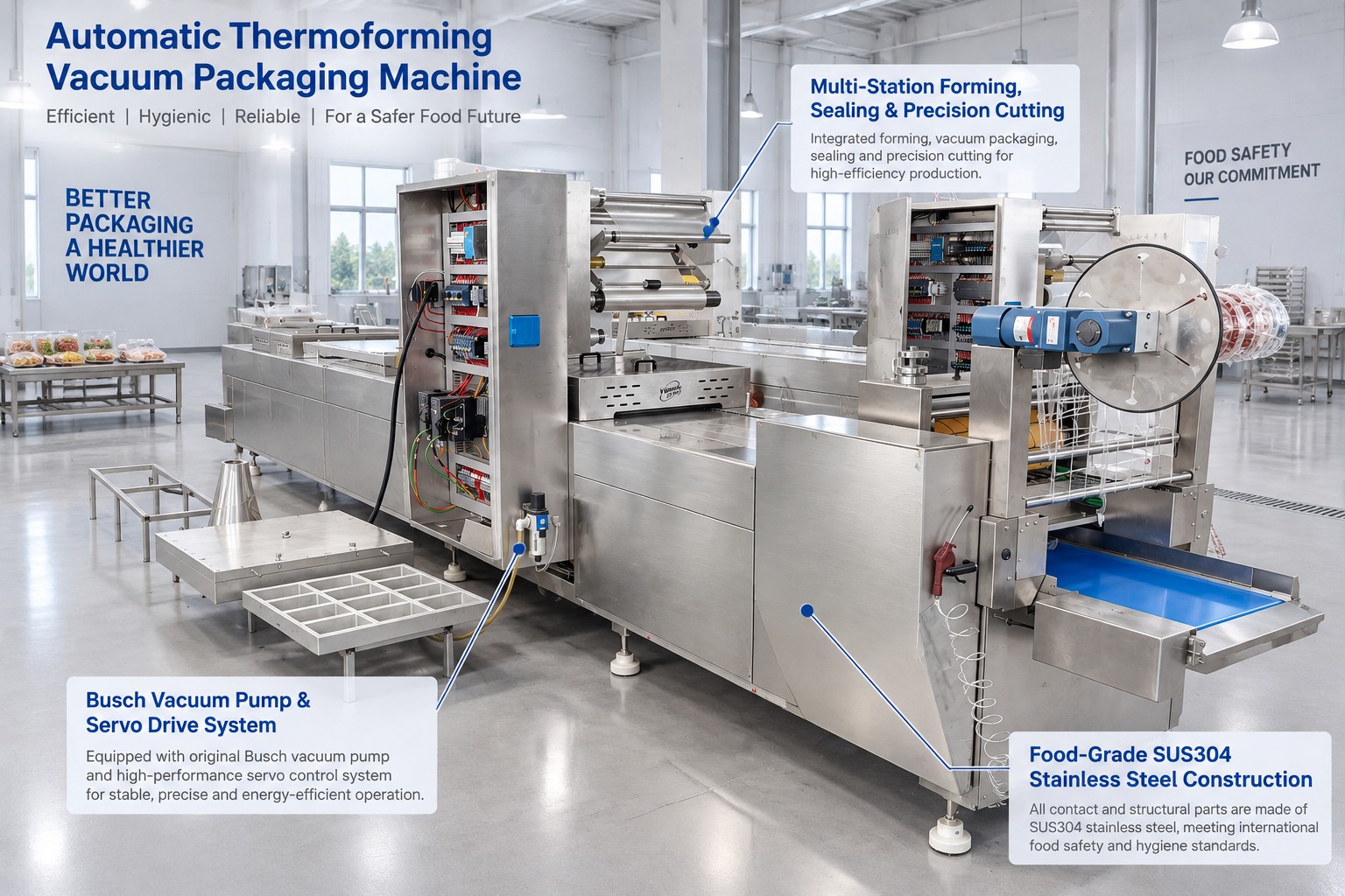 Thermoforming Vacuum Packaging Machine Full Automatic Rollstock Packing Equipment